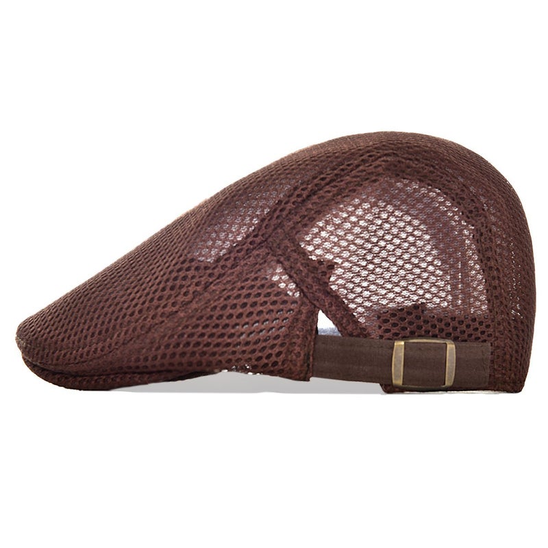 VOBOOM Men Breathable Mesh Summer Hat Adjustable Newsboy Beret Ivy Cabbie Flat Cap (Coffee) - Image 2